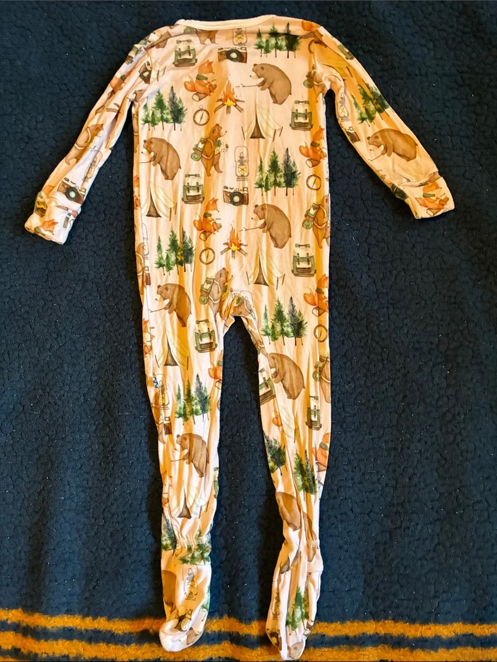 Kickee Pants Cream with pink blend Bear & Forest Print Footed One-Piece